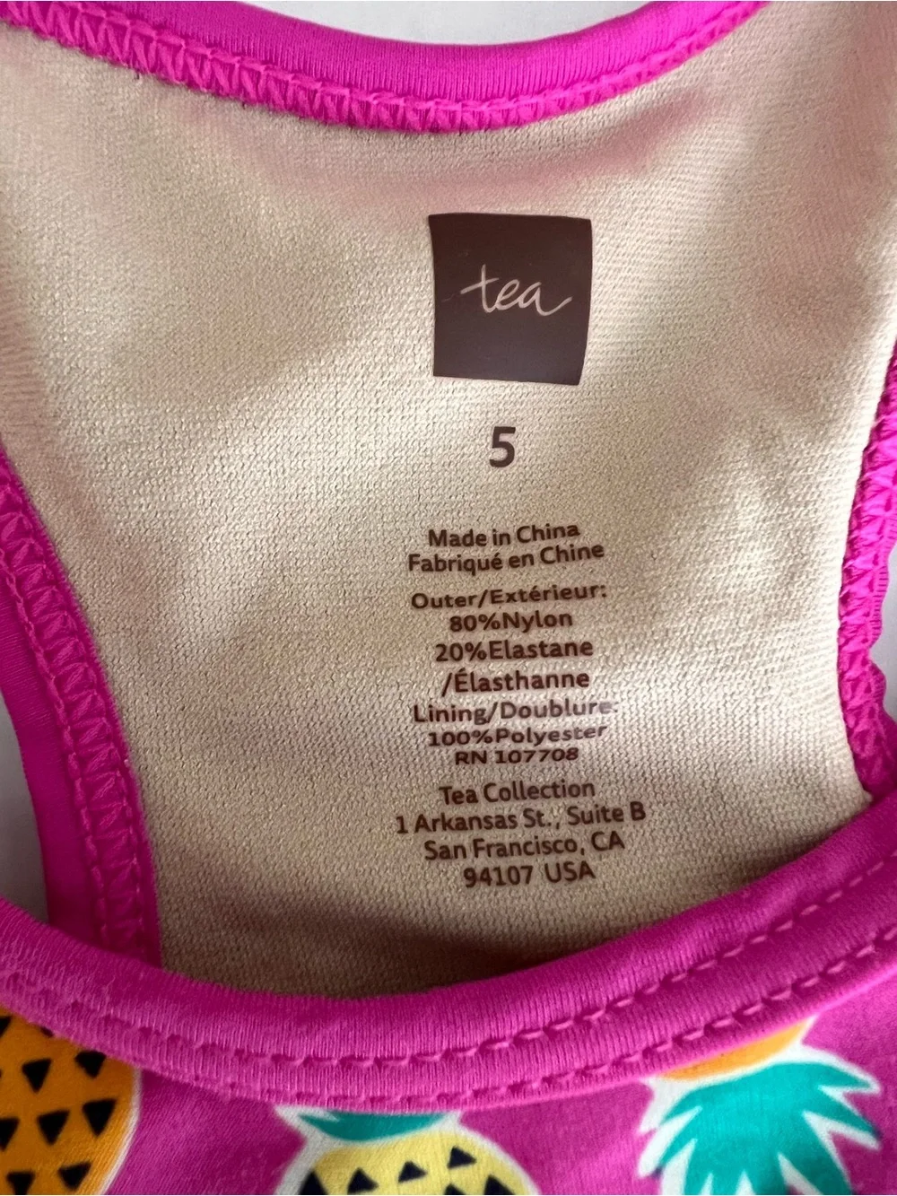Girls' Pink Pineapple Swim Top - Size 5
